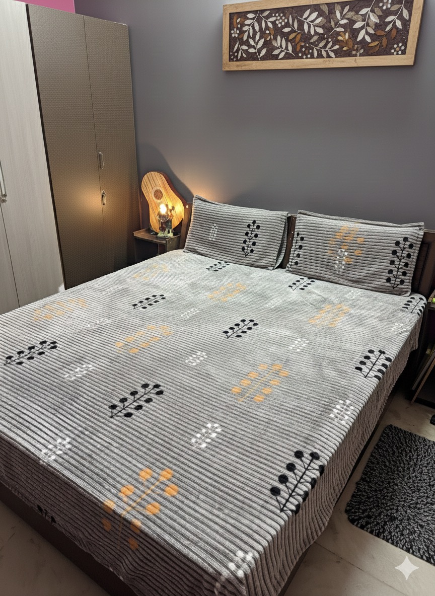 Striped Double Bed Greay Warm Pencil Bedsheet