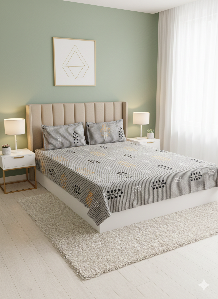 Striped Double Bed Greay Warm Pencil Bedsheet