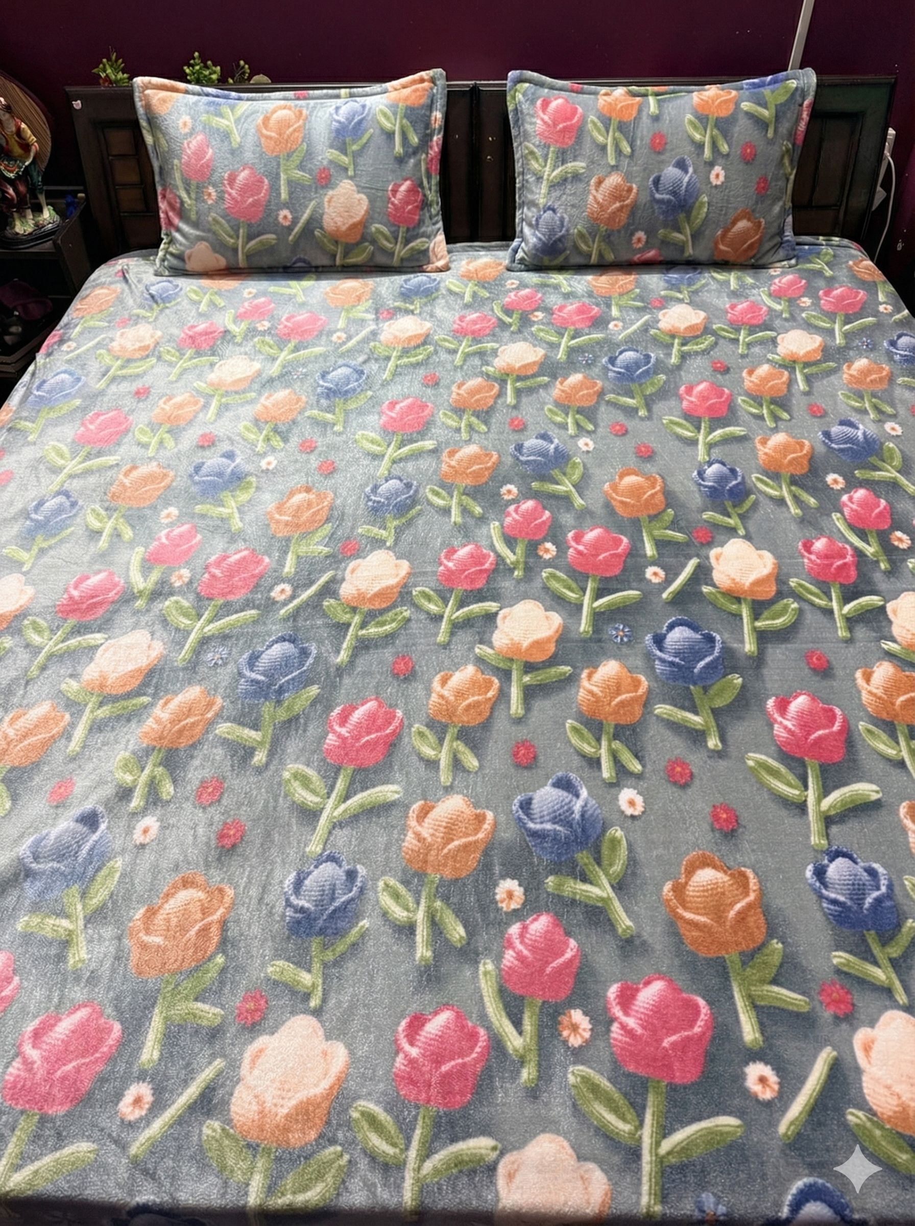 Floral Pattern Winter Warm Border Bedsheet Set