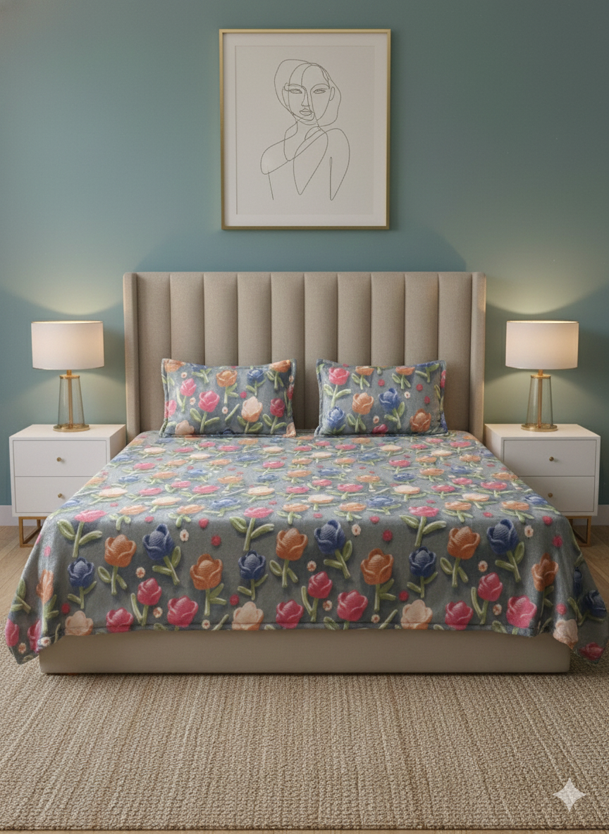 Floral Pattern Winter Warm Border Bedsheet Set