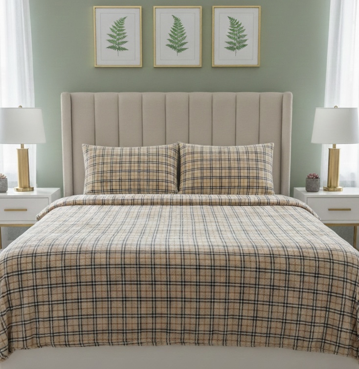 Winter Warm Plaid Bedsheet With Pillow Cover