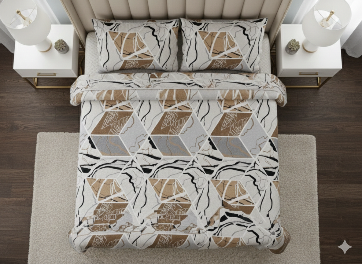 Winter Warm Premium Quality Sandstone Mosaic Geometric Bedsheet Set