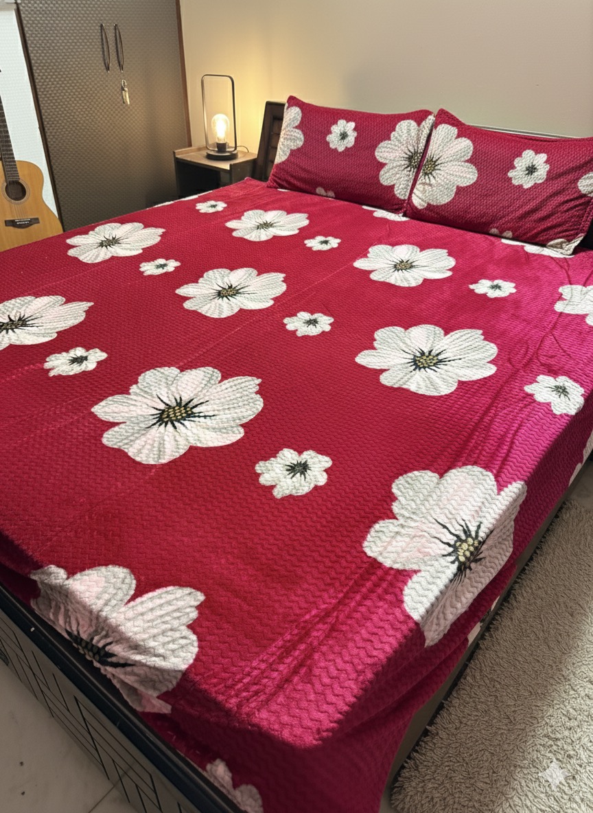 Winter Warm Pencil Floral Magenta Fitted Bedheet