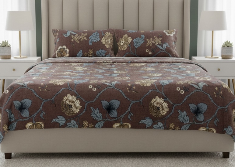 Winter Warm Premium Quality Rustic Sienna Floral Vine Bedsheet Set