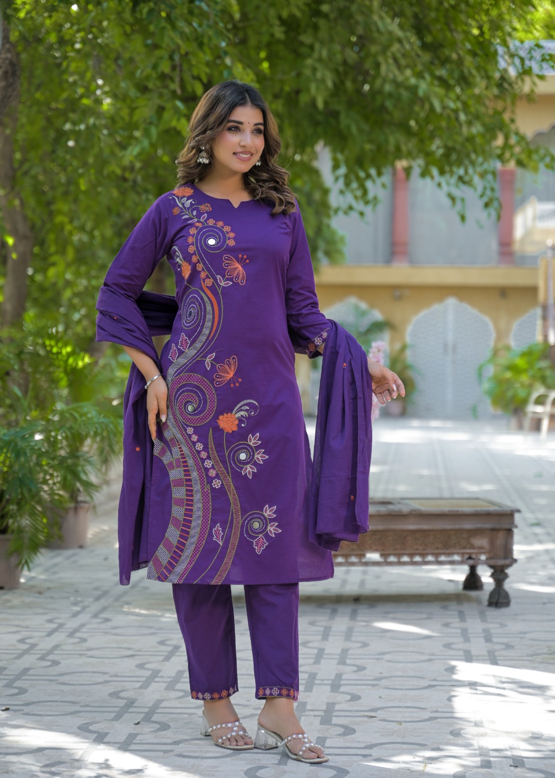 Purple Embroidered Kurta Set