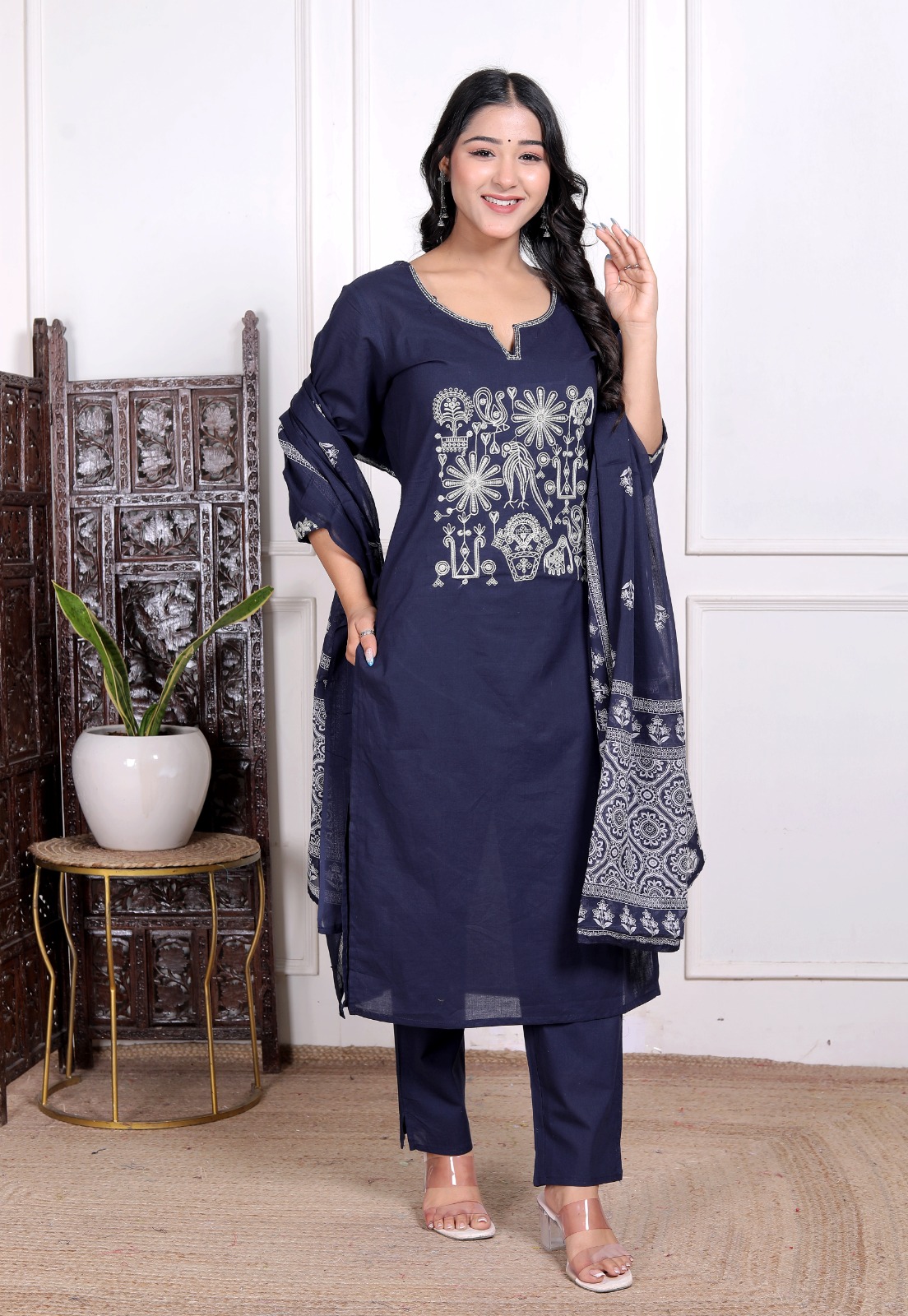 Navy Blue Embroidered Salwar Kameez Set