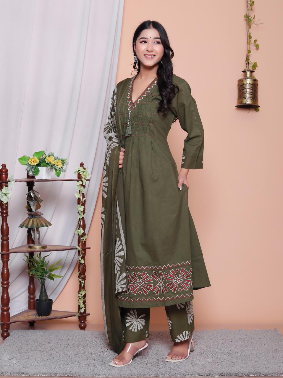 Elegant Olive Green Anarkali Suit