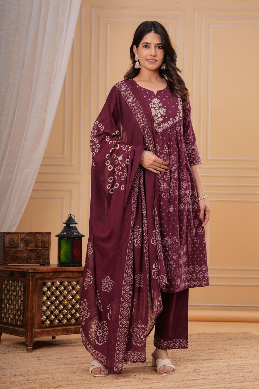 Maroon Traditional Embroidered Three-Piece Suit