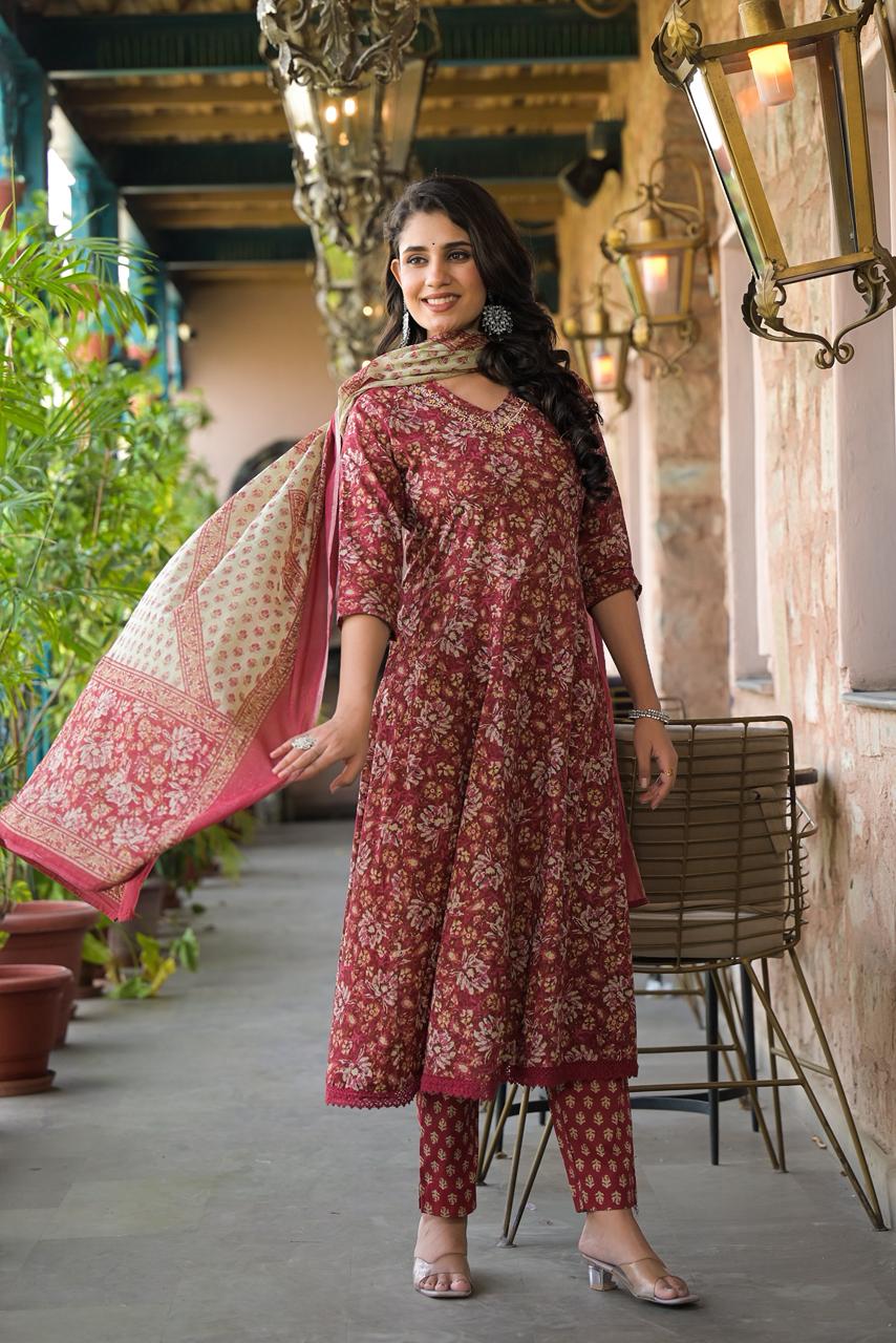 Floral Print Traditional Suit
