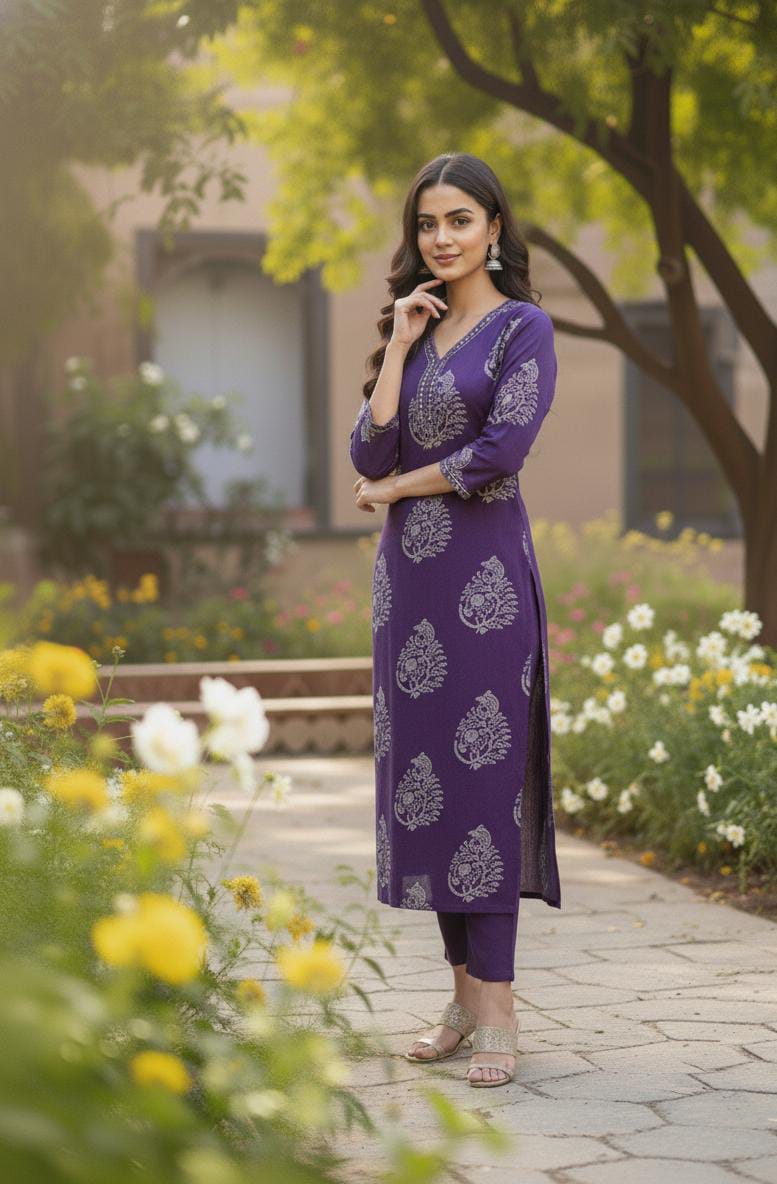 Purple traditional printed suit