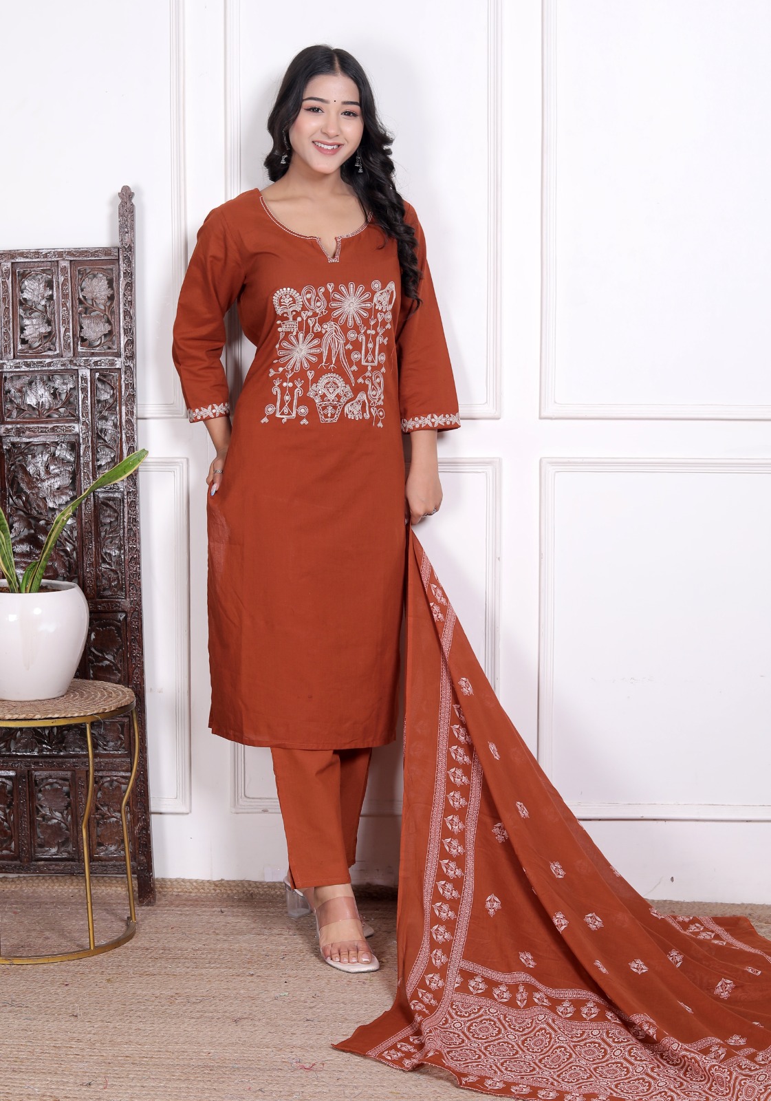 Rust Embroidered Three-Piece Suit