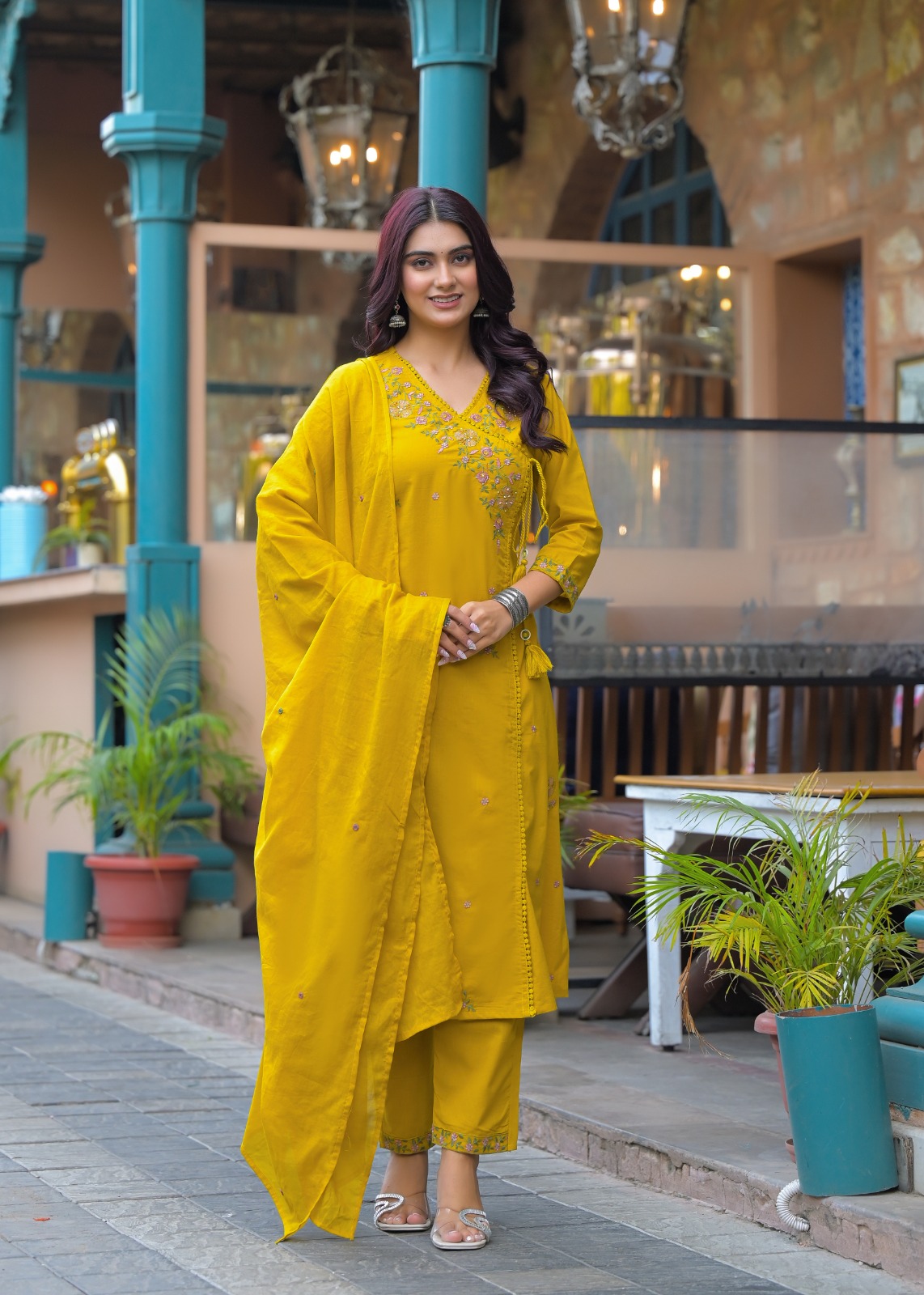 Embroidered Mustard Yellow Three-Piece Suit
