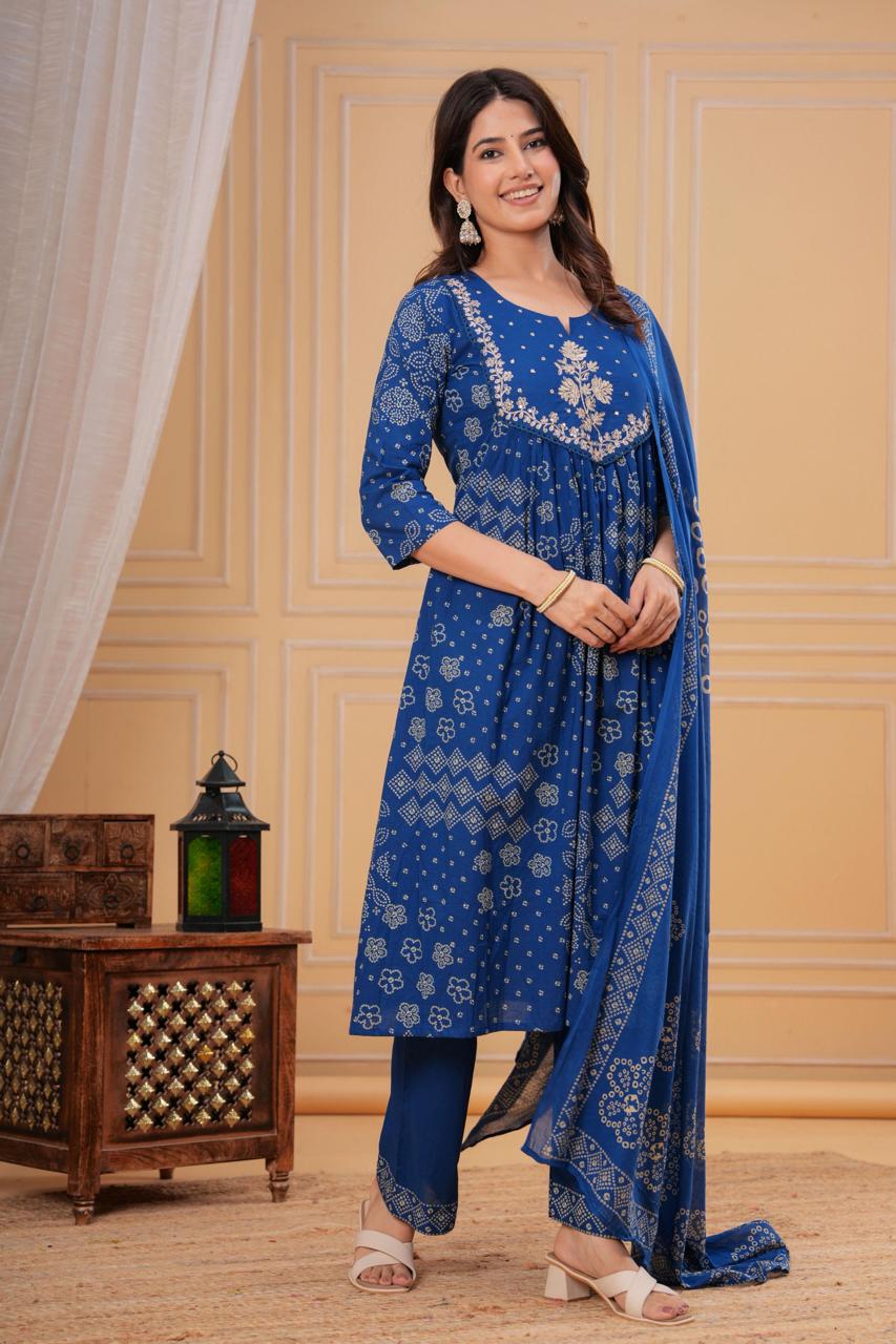 Blue Printed Three-Piece Suit