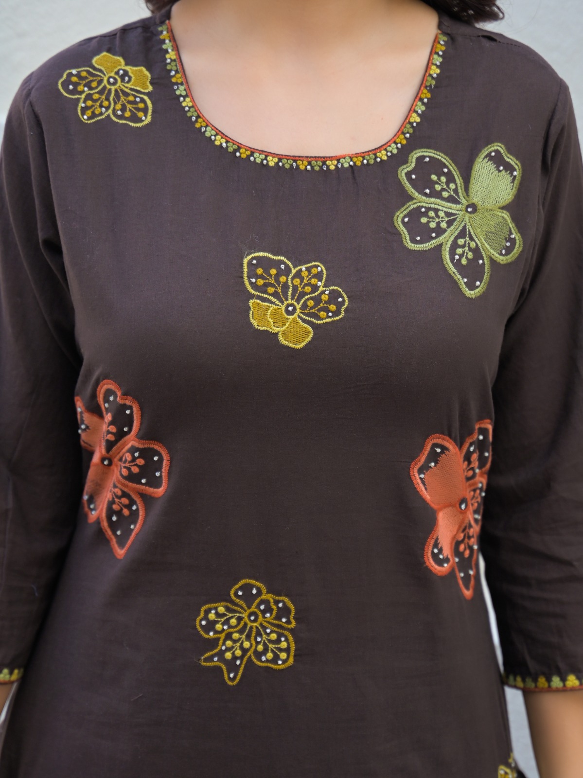 Brown Floral Embroidered Three-Piece Suit