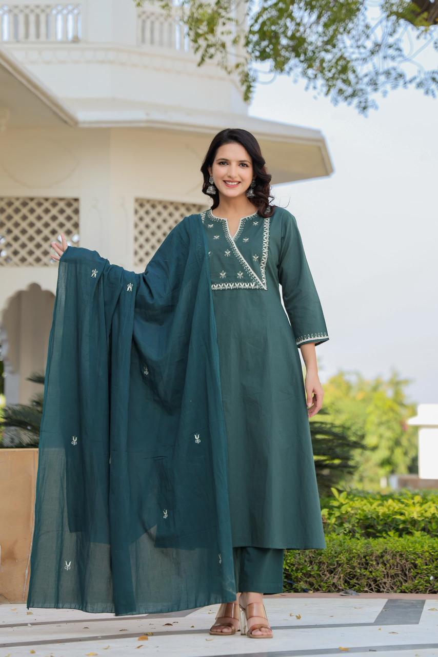 Elegant Teal Green Embroidered Suit