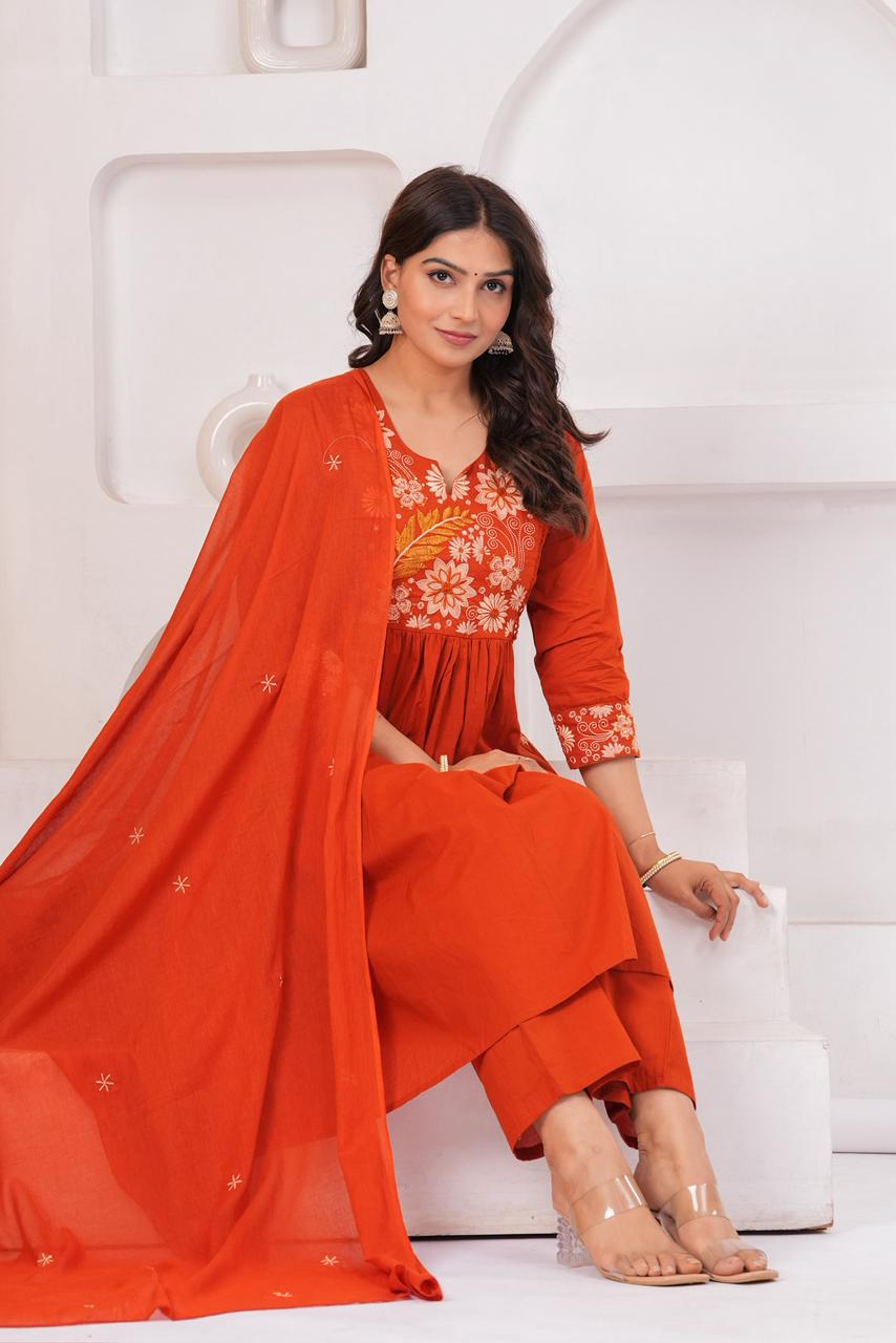 Elegant Orange Embroidered Suit