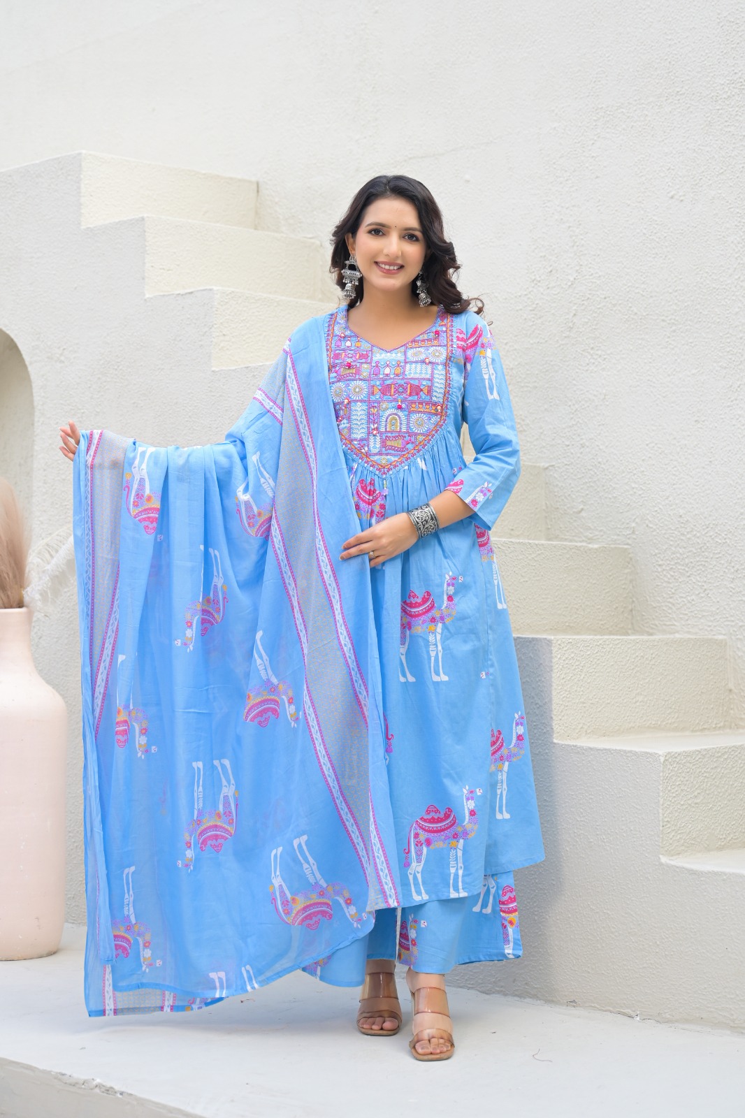 Embroidered Blue Ethnic Suit