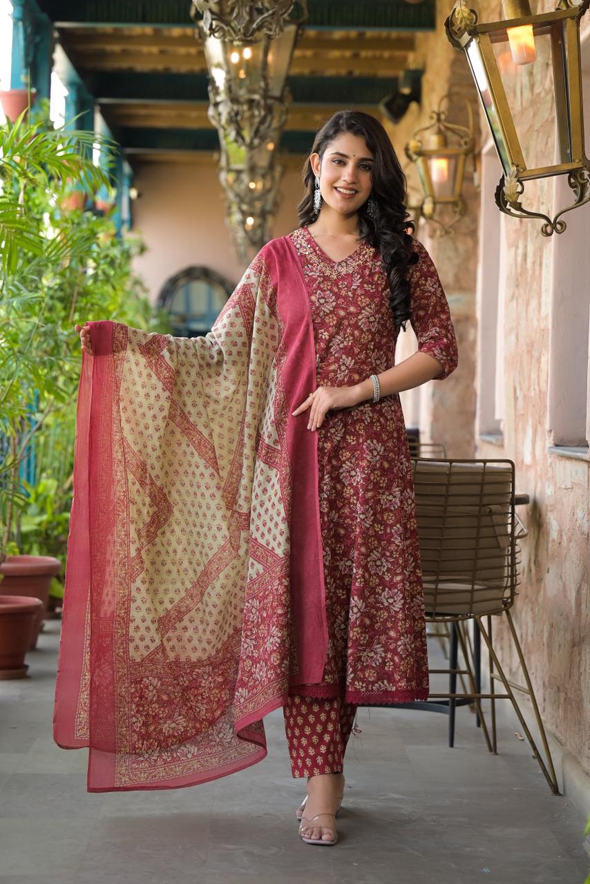 Floral Print Traditional Suit