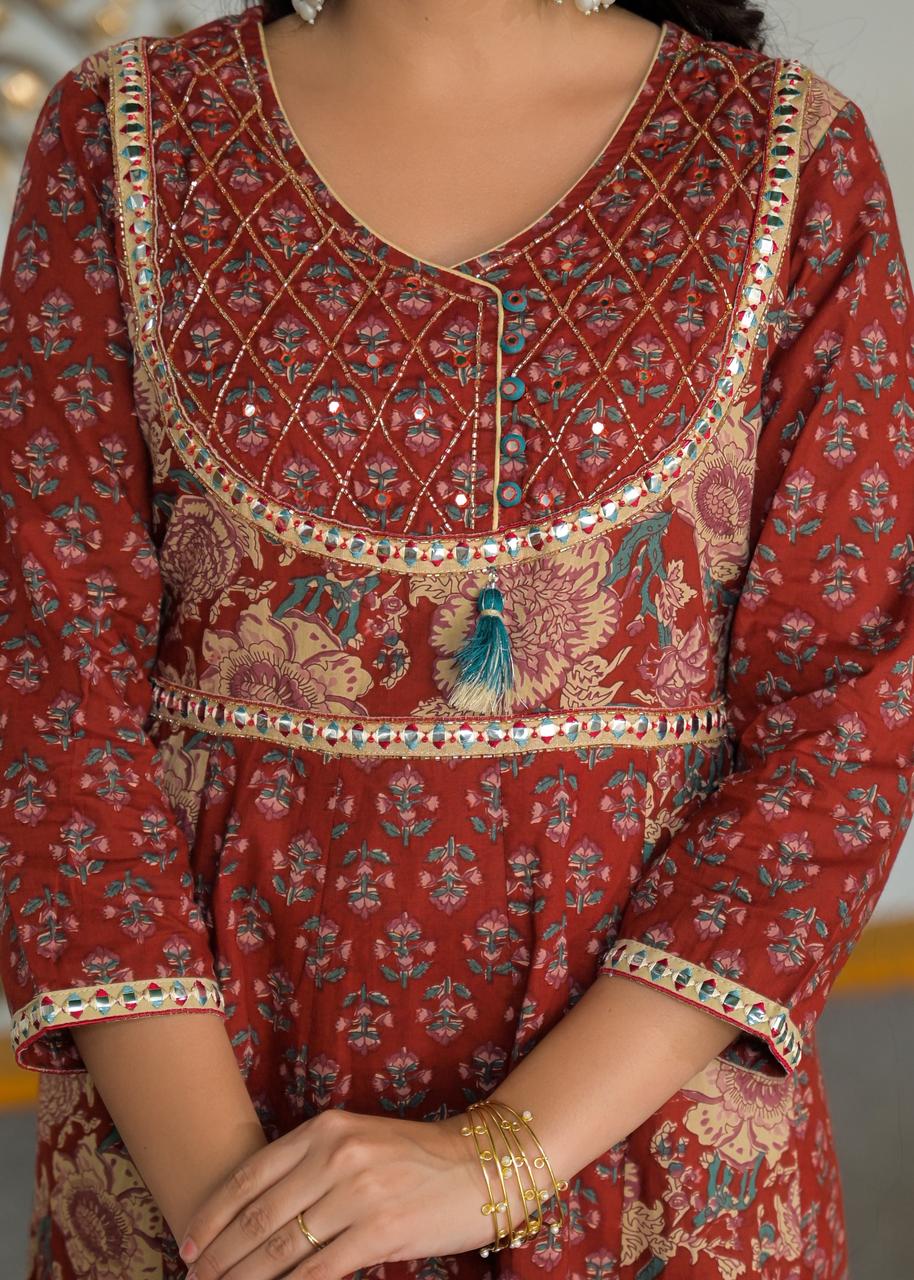 Traditional Red Floral Embroidered Dress
