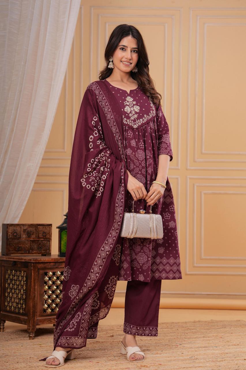 Maroon Traditional Embroidered Three-Piece Suit