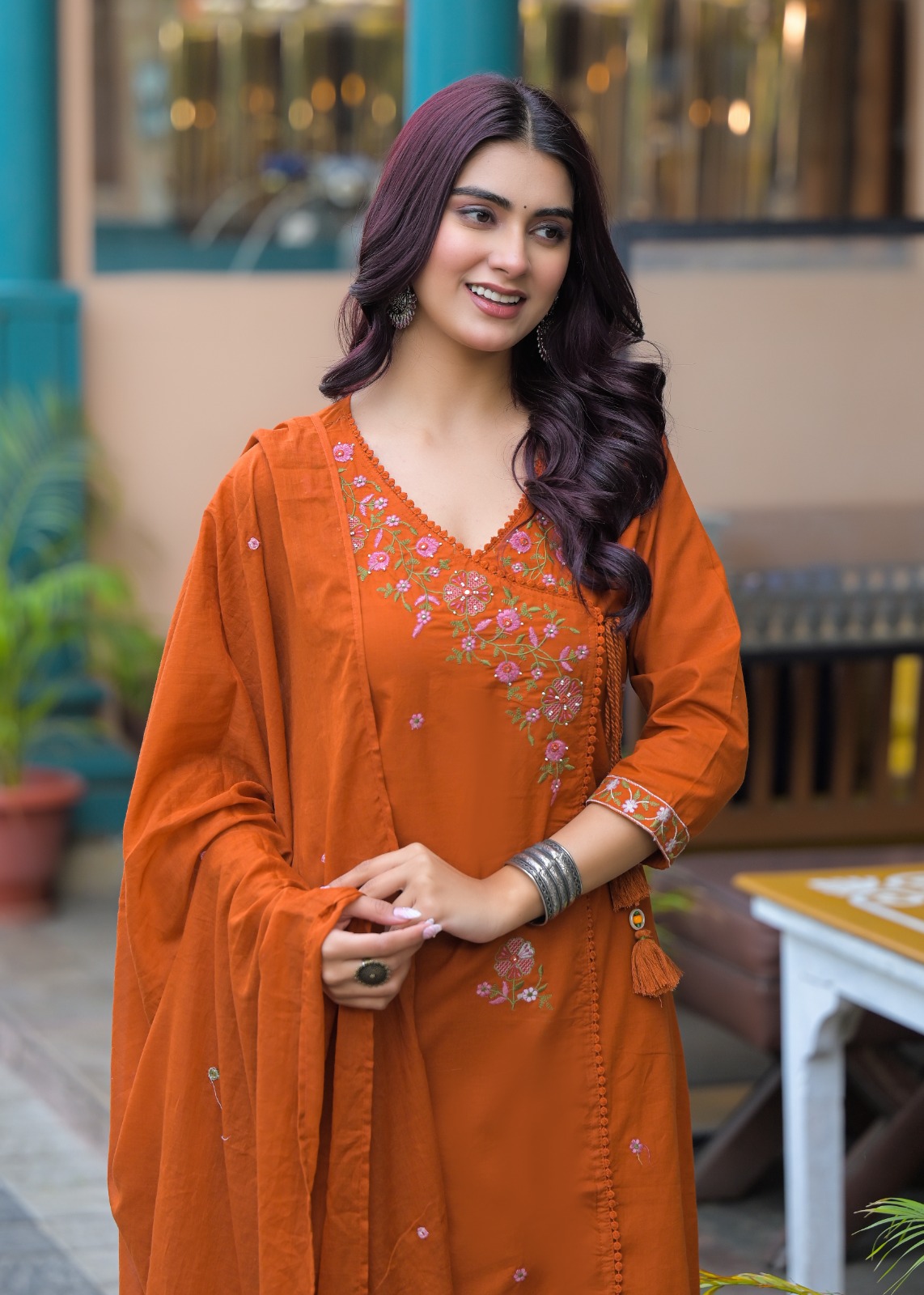 Embroidered Rust Kurta Set
