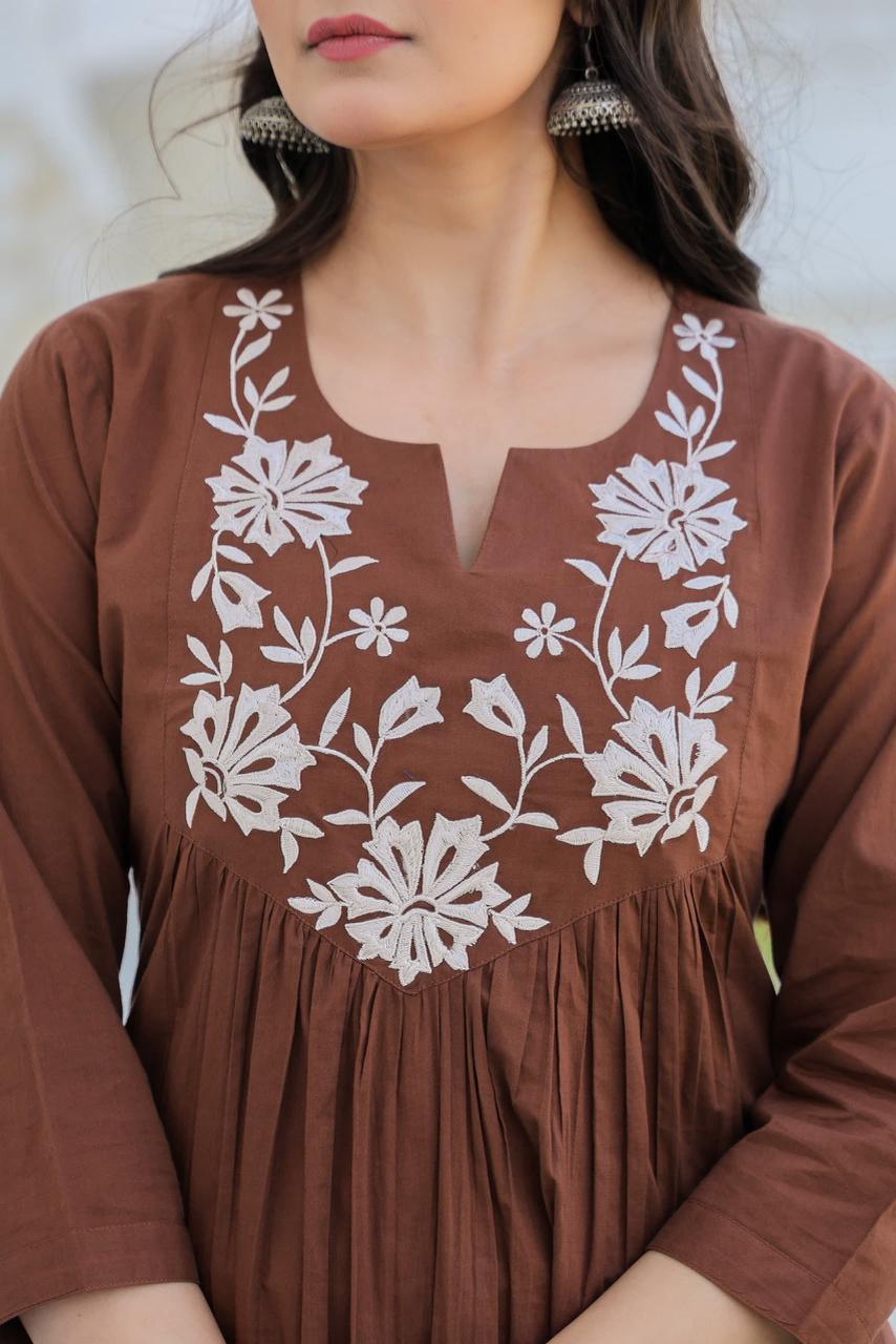 Elegant Brown Embroidered Three-Piece Suit