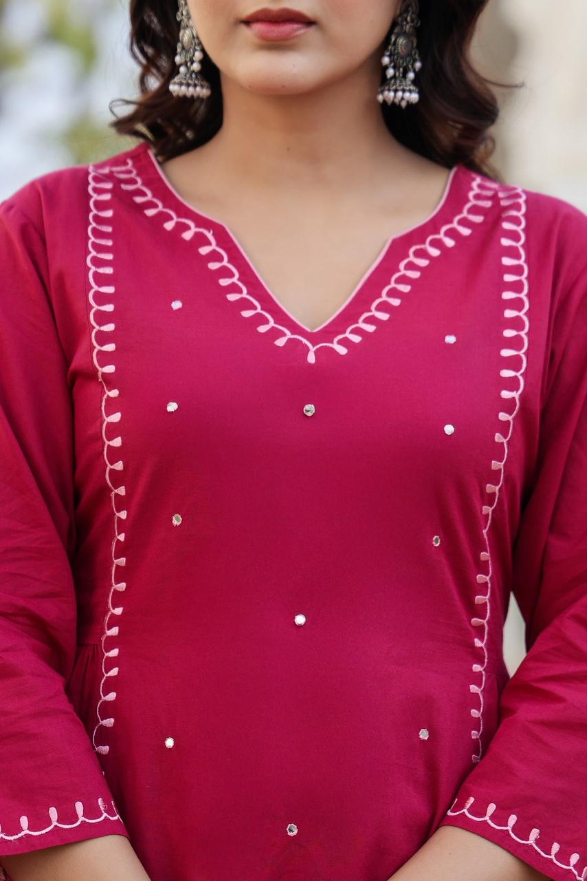 Elegant maroon embroidered three-piece suit