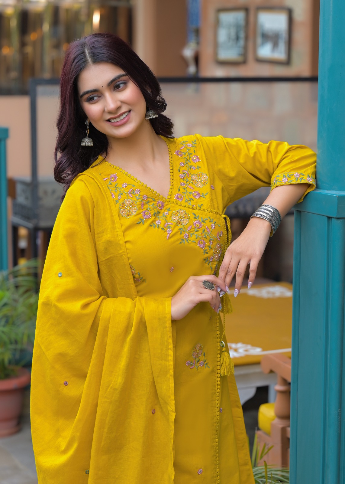 Embroidered Mustard Yellow Three-Piece Suit