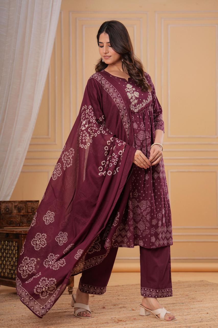 Maroon Traditional Embroidered Three-Piece Suit