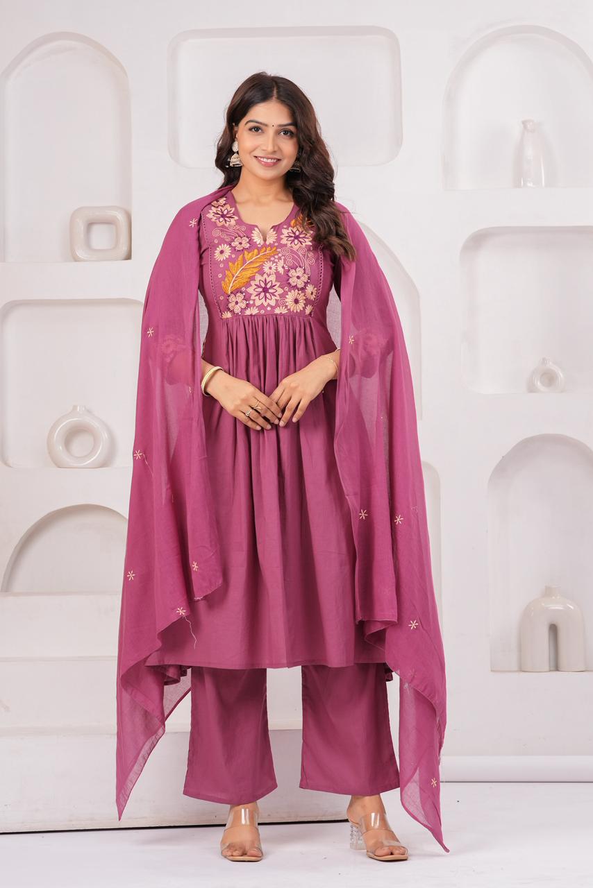 Embroidered three-piece ethnic suit
