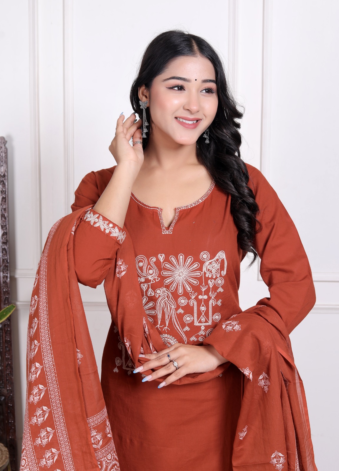 Rust Embroidered Three-Piece Suit