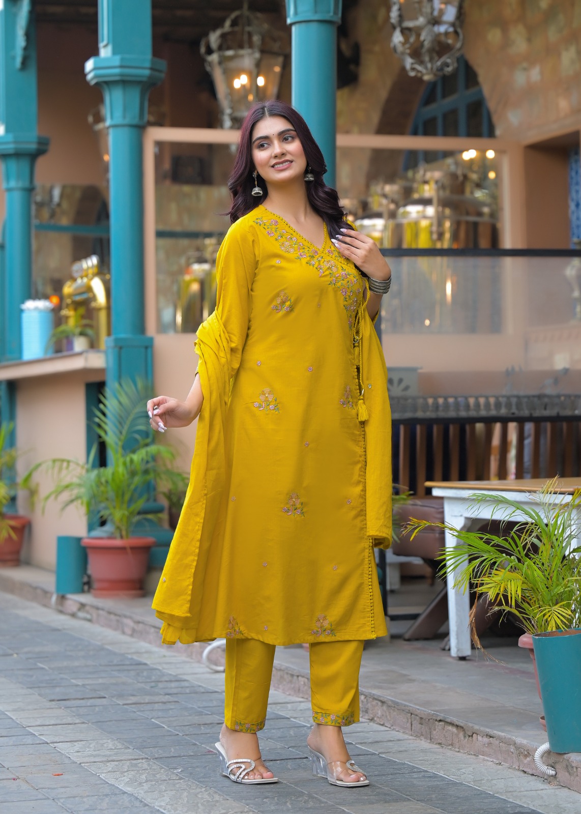 Embroidered Mustard Yellow Three-Piece Suit