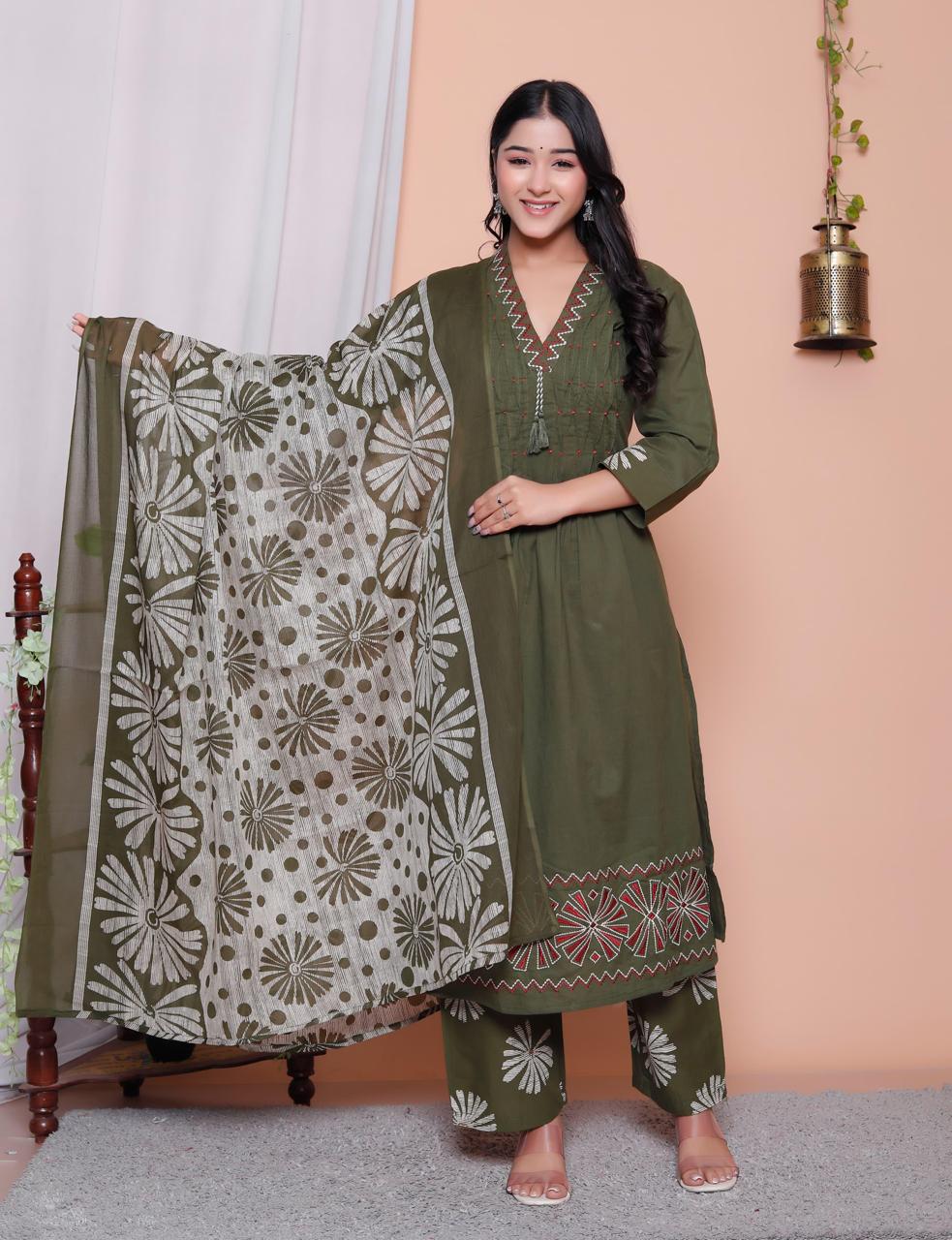 Elegant Olive Green Anarkali Suit