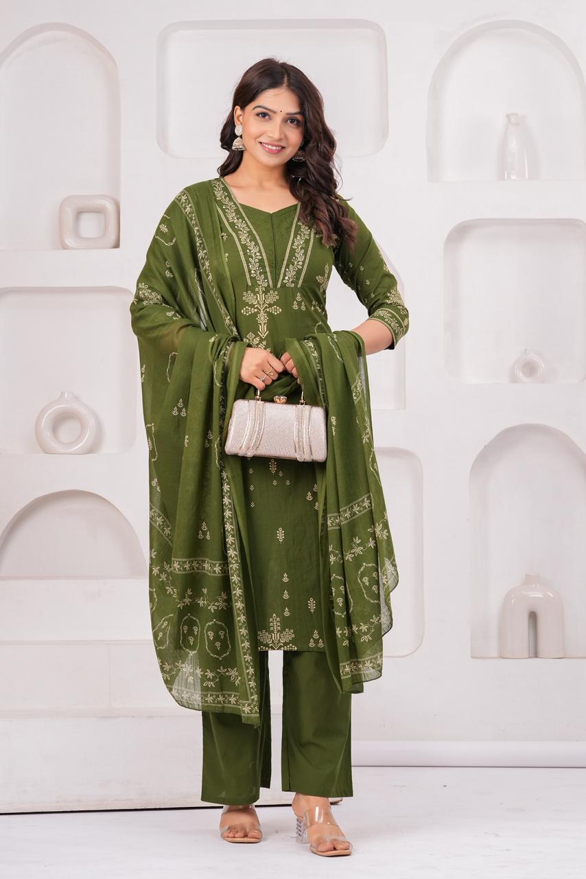 Embroidered Green Salwar Kameez Set