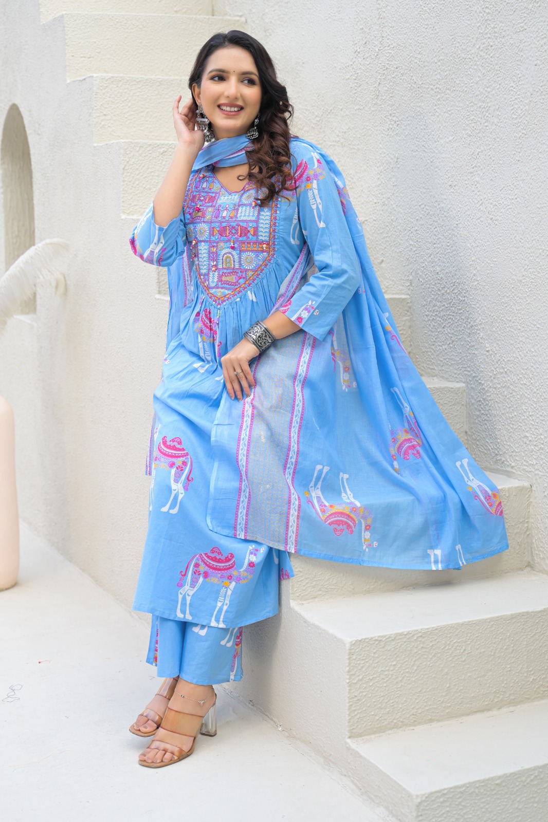 Embroidered Blue Ethnic Suit