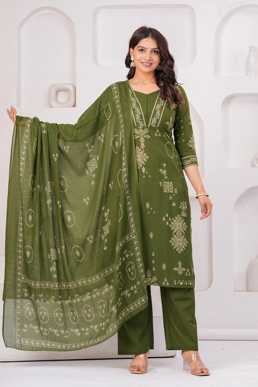Embroidered Green Salwar Kameez Set