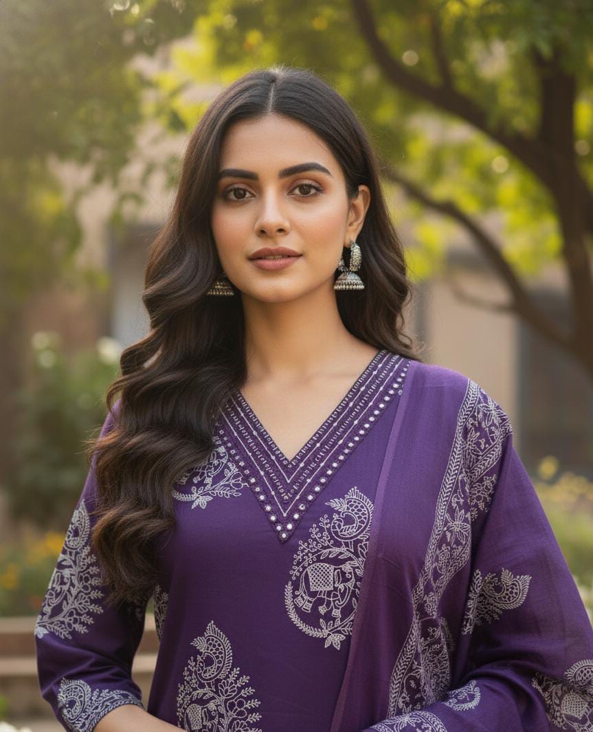 Purple traditional printed suit