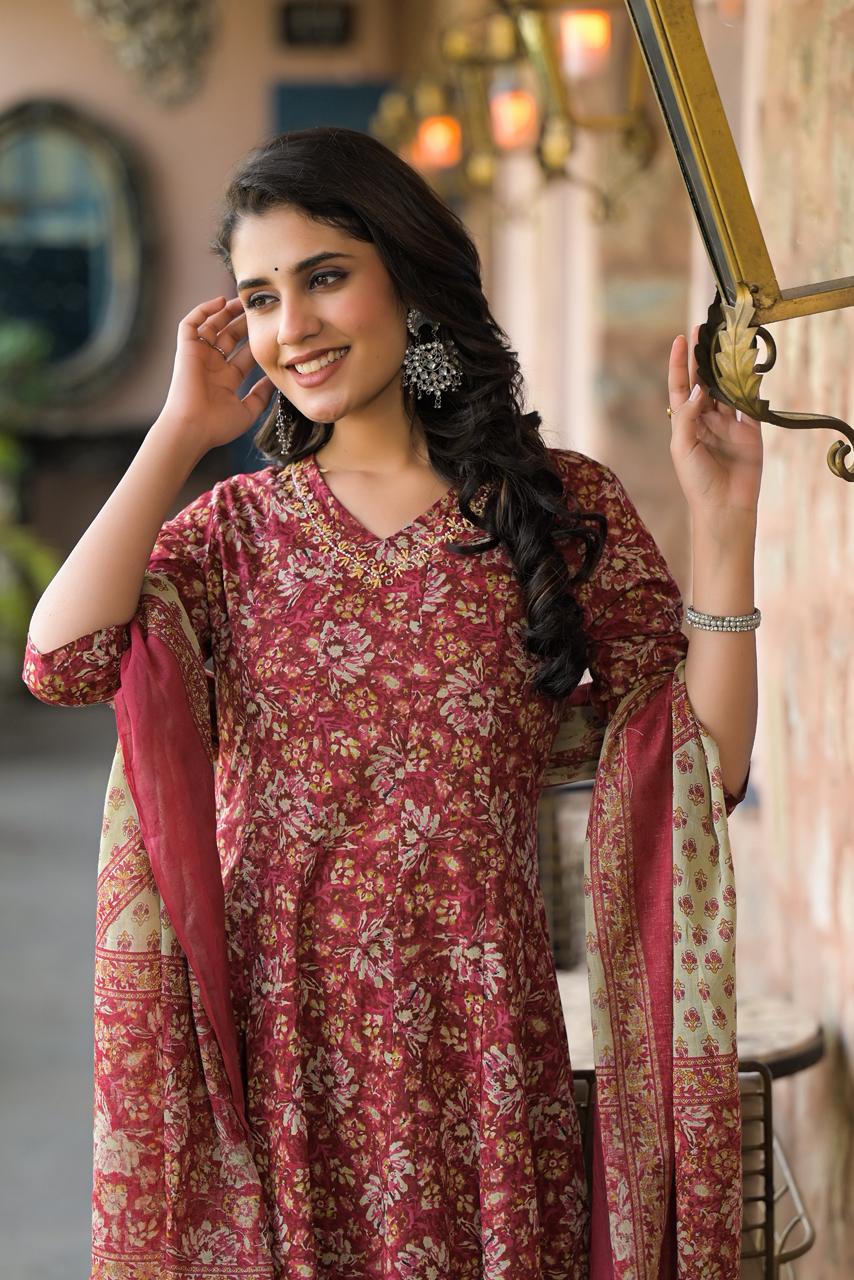 Floral Print Traditional Suit