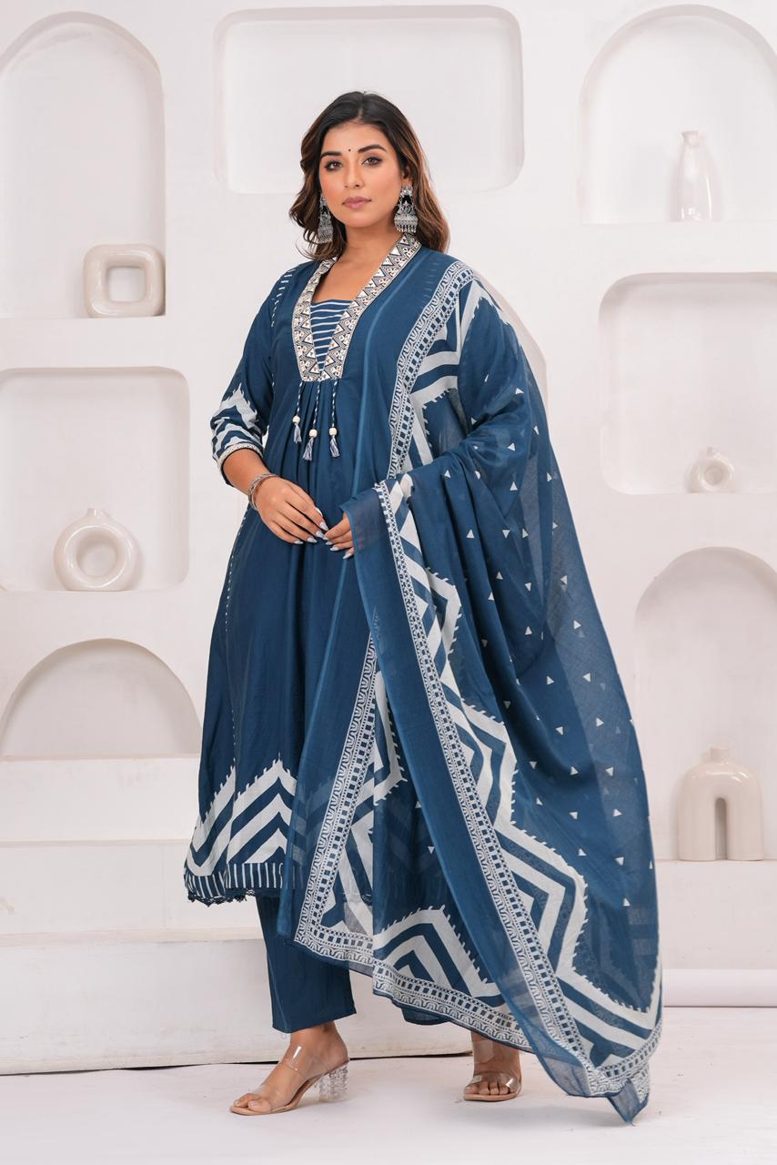 Blue Embroidered Ethnic Suit