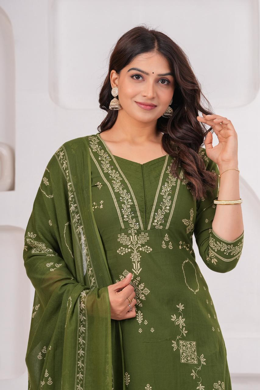 Embroidered Green Salwar Kameez Set