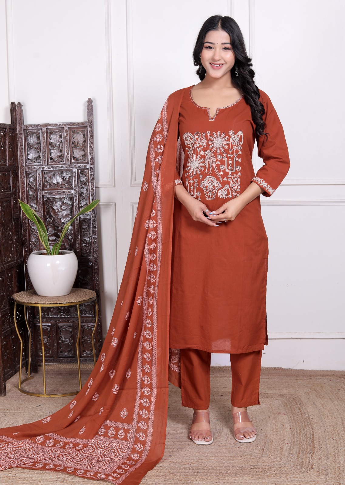 Rust Embroidered Three-Piece Suit