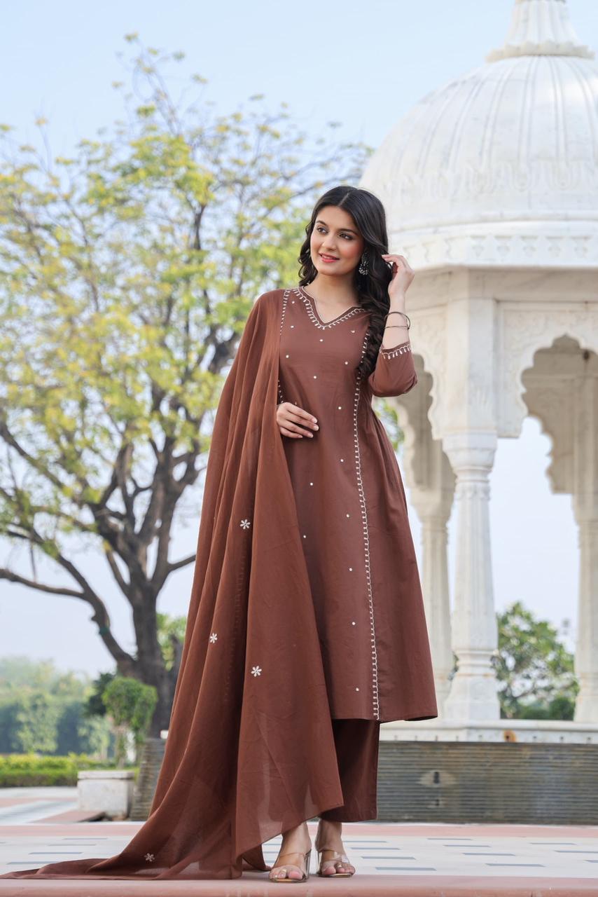 Elegant Brown Embroidered Salwar Kameez