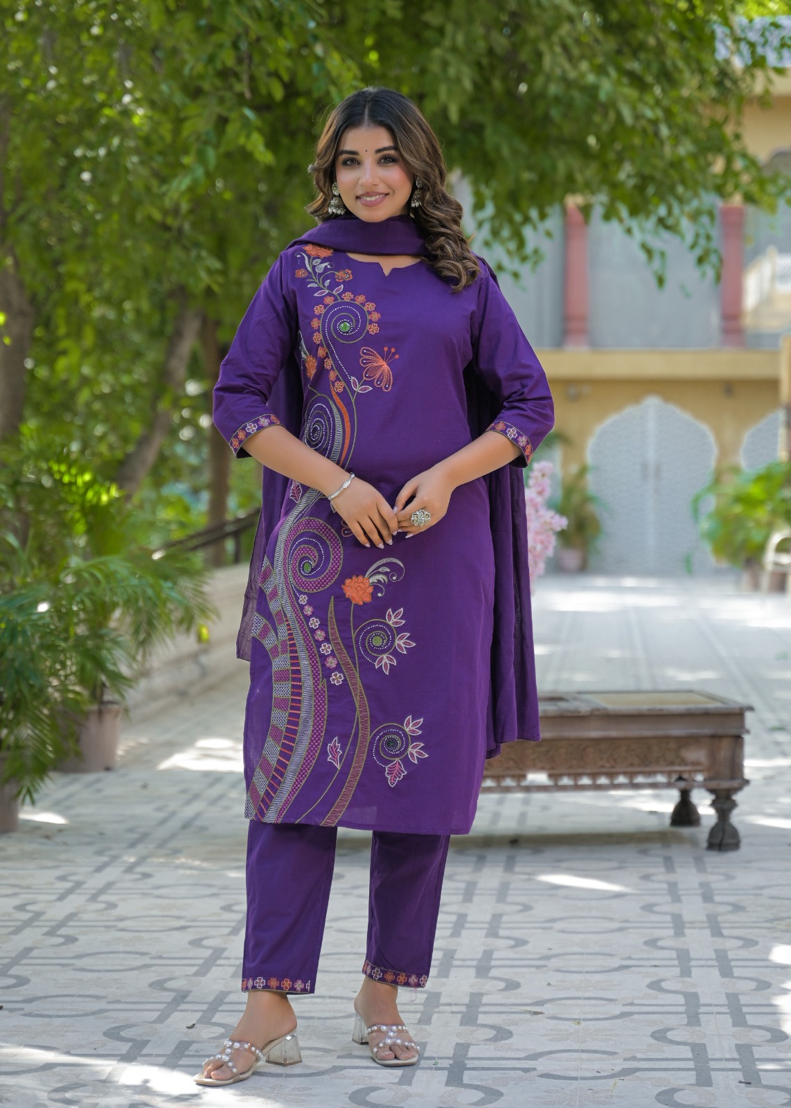 Purple Embroidered Kurta Set