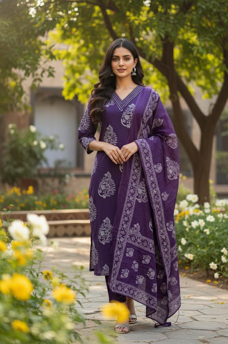 Purple traditional printed suit