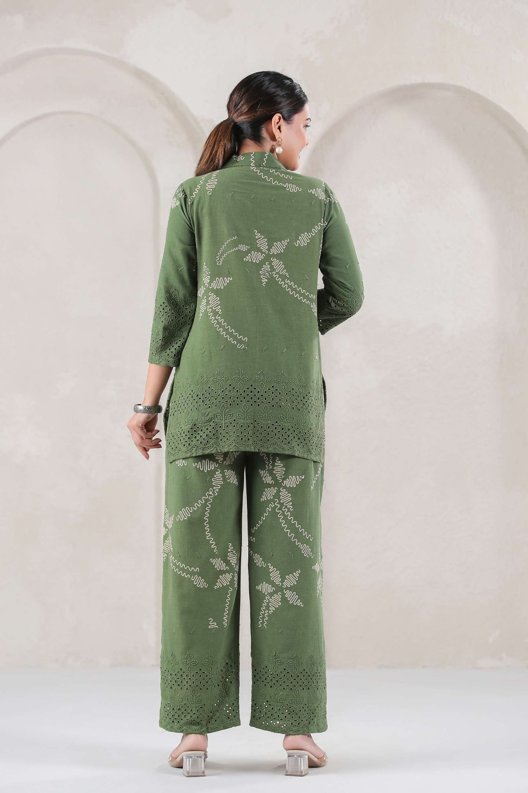 Green Embroidered Two-Piece Suit