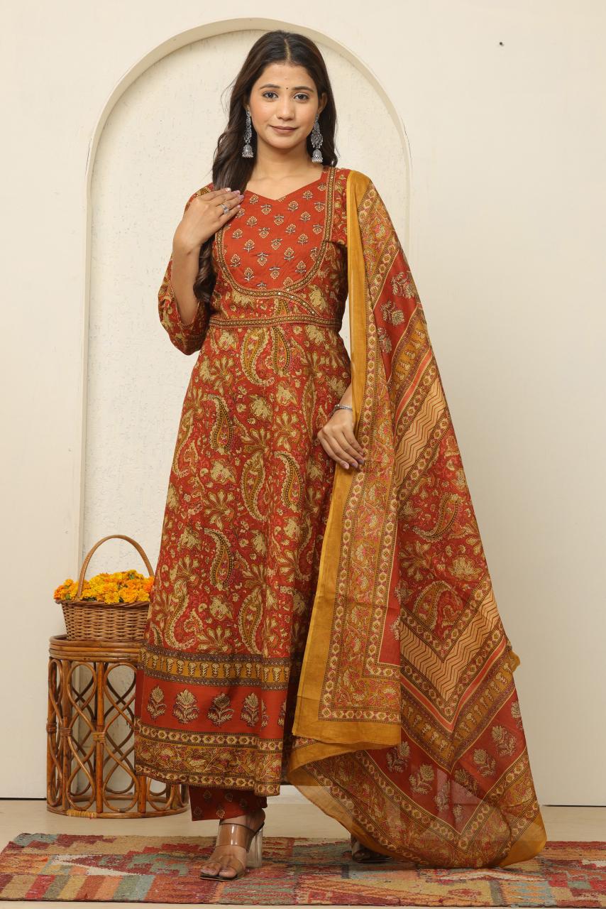 Traditional Printed Anarkali Suit Set