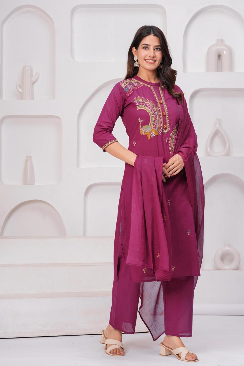 Embroidered Maroon Three-Piece Suit