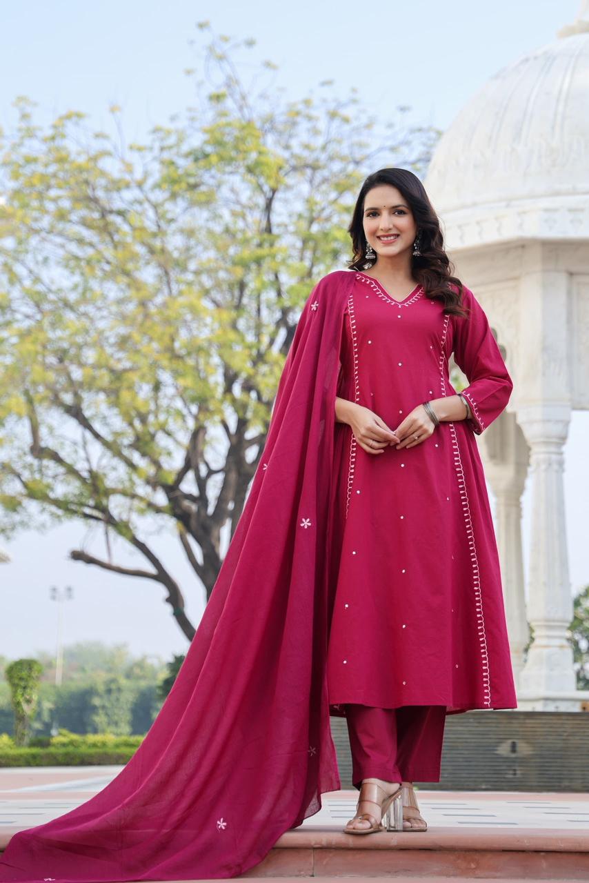 Elegant maroon embroidered three-piece suit