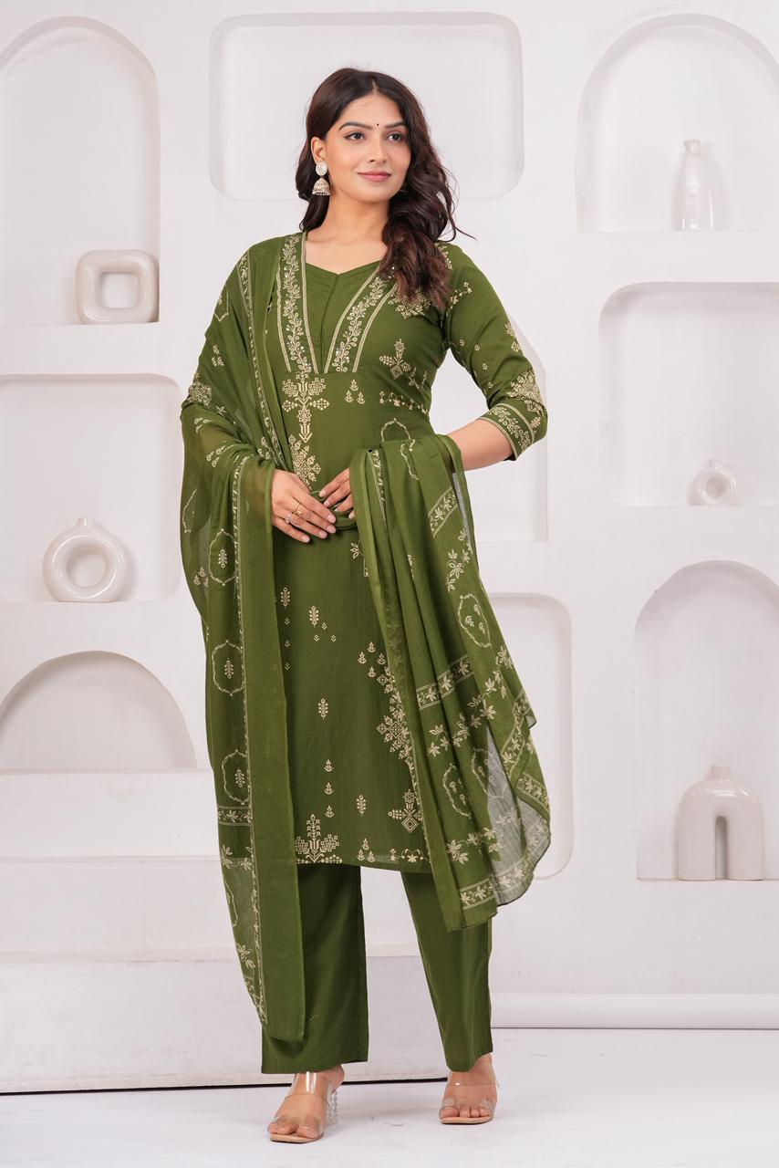 Embroidered Green Salwar Kameez Set