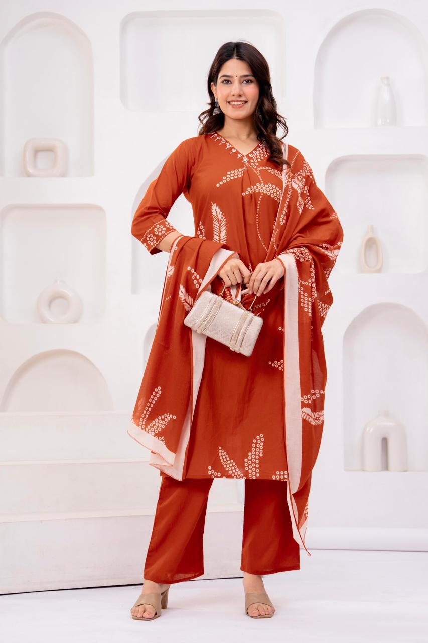 Rust Printed Three-Piece Suit